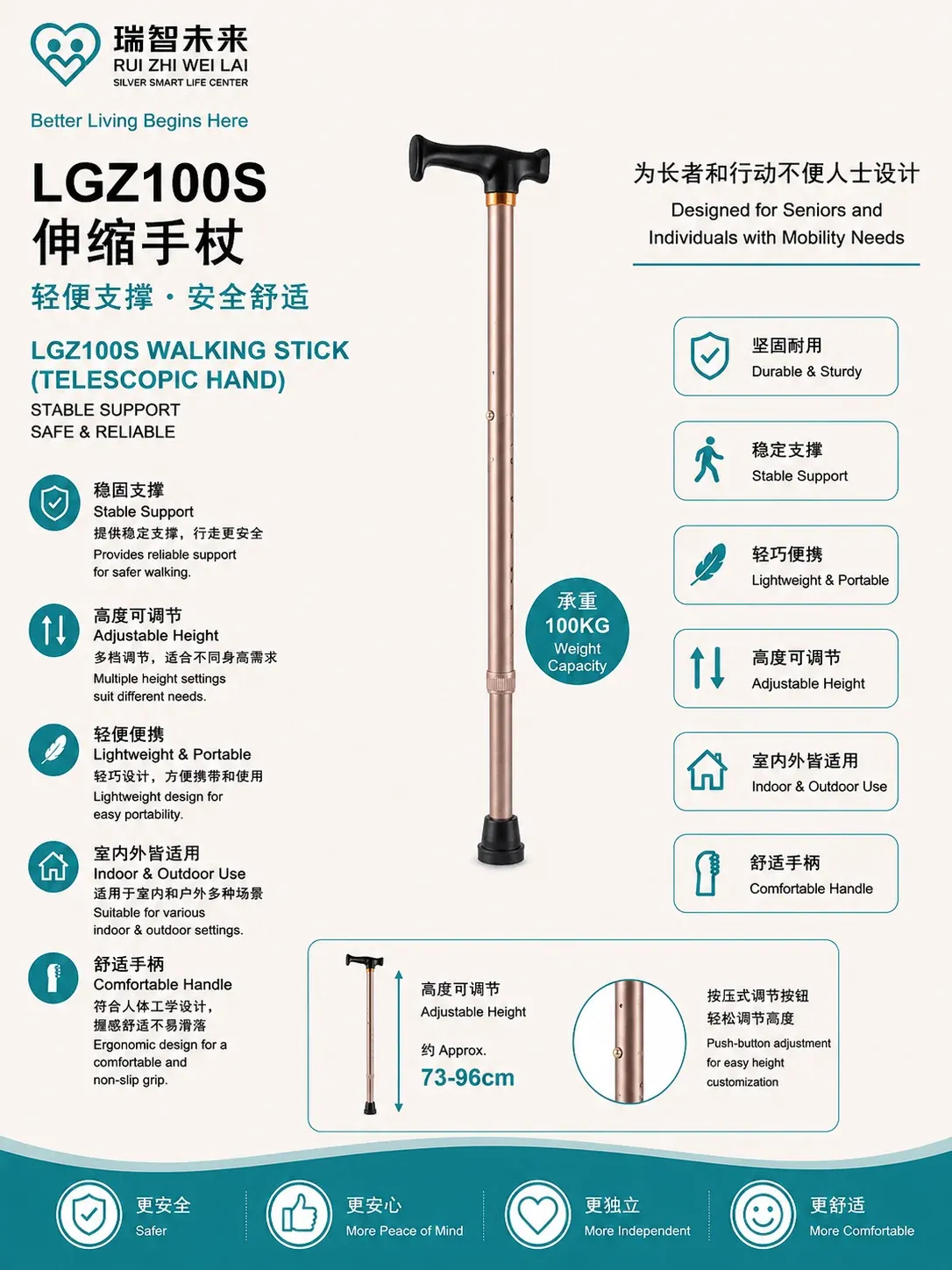 LGZ100S Walking Stick (Telescopic Hand) 